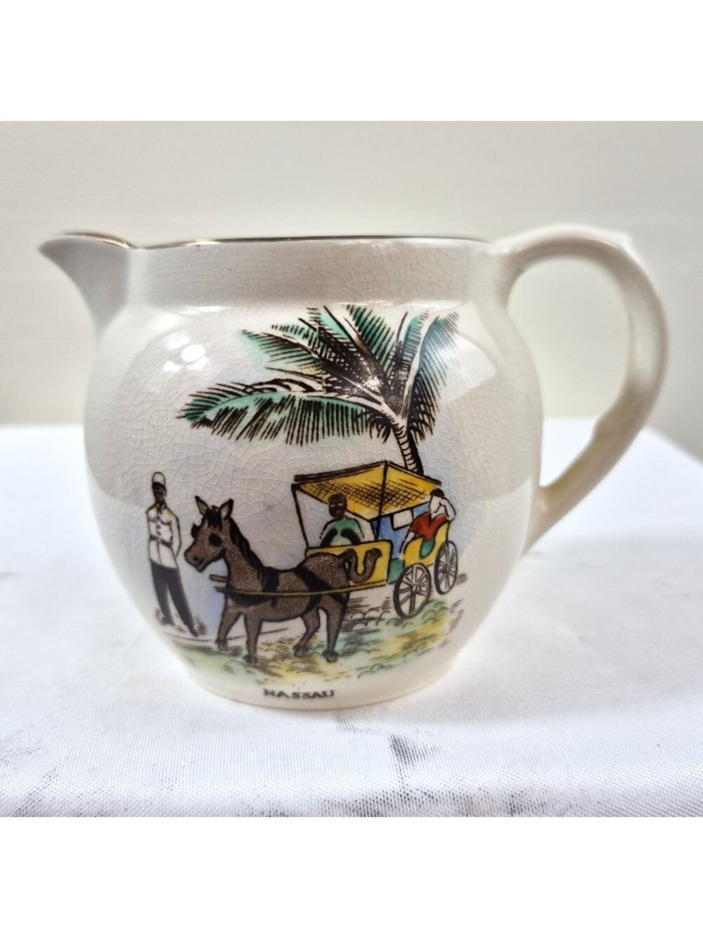 Vintage Grays Pottery Nassau Creamer Handpainted Horse Carriage Scene England